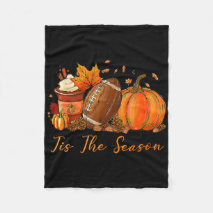 Tis The Season Fall Autumn Football Pumpkin Coffee Fleece Blanket