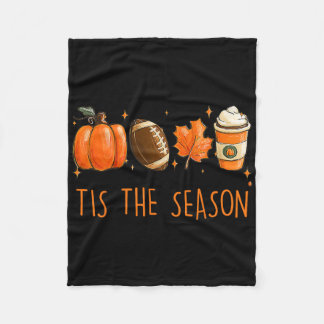 Tis The Season Fall Autumn Football Pumpkin Coffee Fleece Blanket