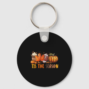 Tis The Season Fall Autumn Football Pumpkin Coffee Key Ring