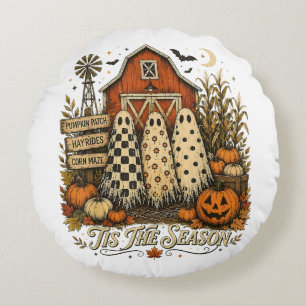 Tis The Season Fall Autumn Halloween Ghosts Round Cushion