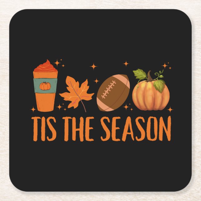 Tis The Season Fall Autumn Halloween Square Paper Coaster (Front)