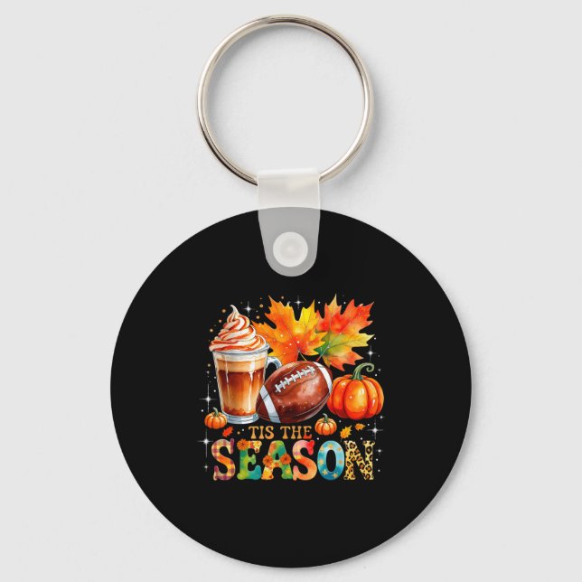 Tis The Season Fall Coffee Football Autumn Gift  Key Ring (Front)