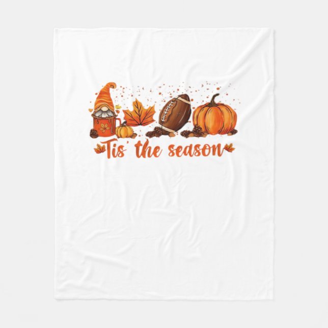 Tis The Season Fall Gnome Football Design Fleece Blanket (Front)