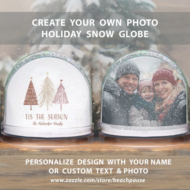 Tis The Season Family Photo Name Holiday Snowglobe (Tis The Season Family Photo Name Holiday Snow Globes Showing Both Customizable Sides)