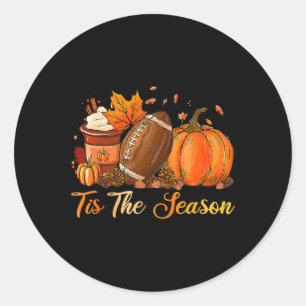 Tis The Season Football Coffee Latte Leaves Hello Classic Round Sticker
