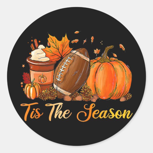 Tis The Season Football Coffee Latte Leaves Hello  Classic Round Sticker (Front)