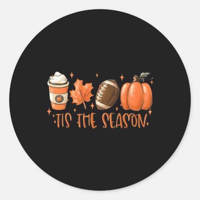 Tis The Season Football Coffee Latte Leaves Hello  Classic Round Sticker (Front)