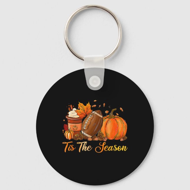 Tis The Season Football Coffee Latte Leaves Hello  Key Ring (Front)