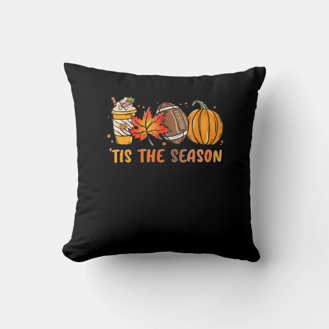 Tis The Season Football Fall Thanksgiving Football Cushion (Front)
