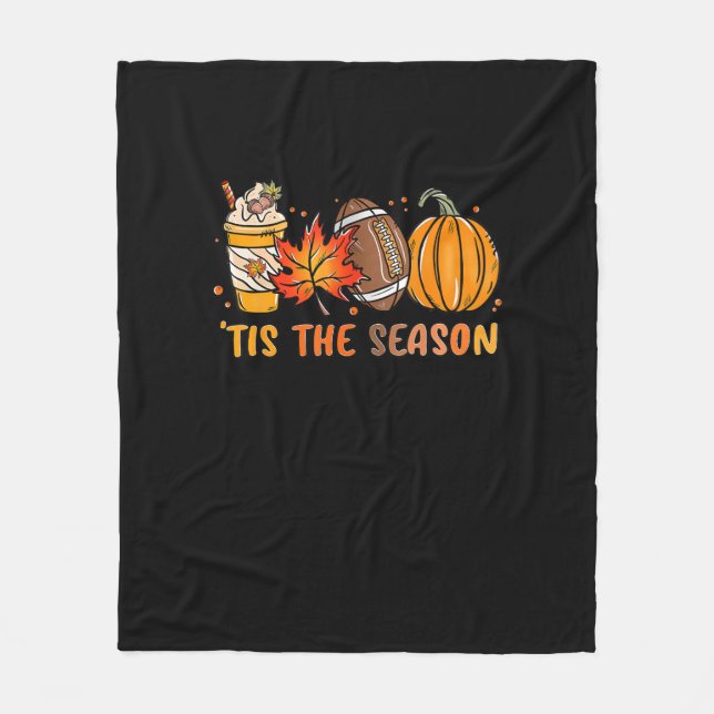 Tis The Season Football Fall Thanksgiving Football Fleece Blanket (Front)