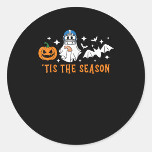Tis The Season Football Halloween Spooky Pumpkin Classic Round Sticker