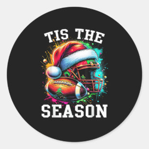 Tis The Season Football Mum Christmas Santa Hat Co Classic Round Sticker