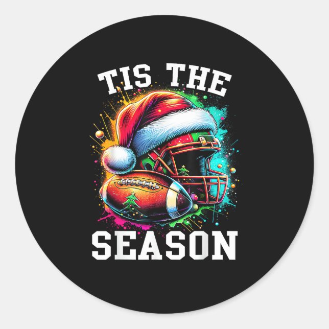 Tis The Season Football Mum Christmas Santa Hat Co Classic Round Sticker (Front)