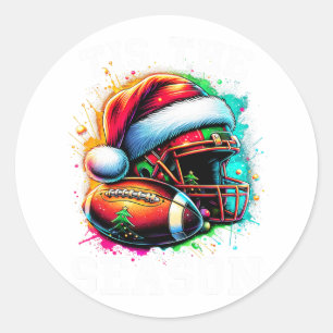 Tis The Season Football Mum Christmas Santa Hat Co Classic Round Sticker