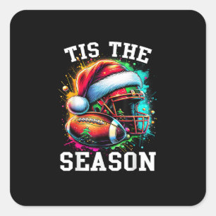 Tis The Season Football Mum Christmas Santa Hat Co Square Sticker