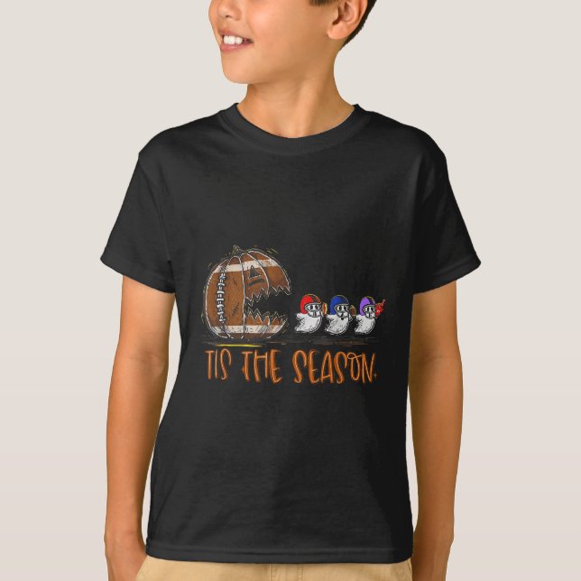 Tis The Season Football Pumpkin Ghost Boo Hallowee T-Shirt (Front)