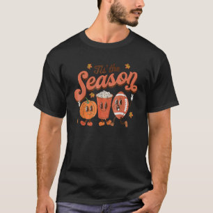 Tis The Season Football Pumpkin Leaf Latte Fall Th T-Shirt