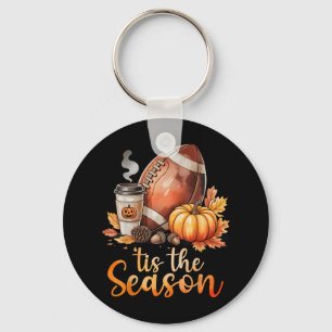 Tis The Season Football Pumpkin Spice Fall Autumn Key Ring