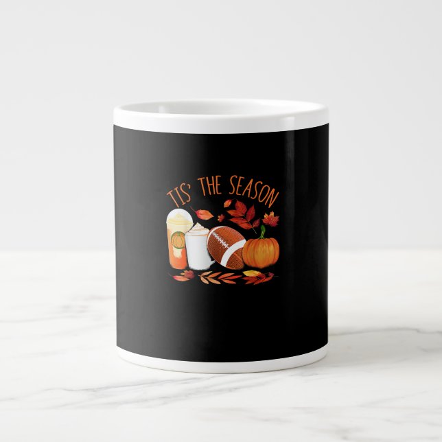Tis The Season Football Pumpkin Thanksgiving Athle Large Coffee Mug (Front)