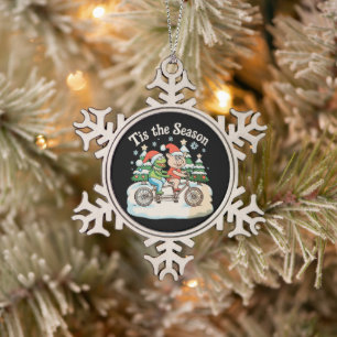 Tis The Season Frog Toad Bike Santa Christmas Xmas Snowflake Pewter Christmas Ornament