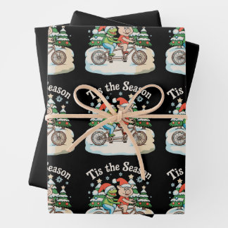 Tis The Season Frog Toad Bike Santa Christmas Xmas Wrapping Paper Sheet