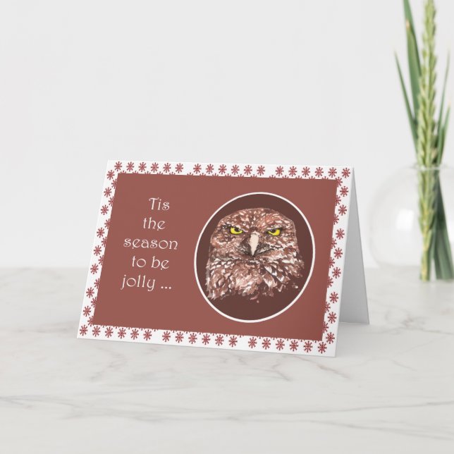 Tis the Season Funny Grumpy Owl Christmas Holiday Card (Front)