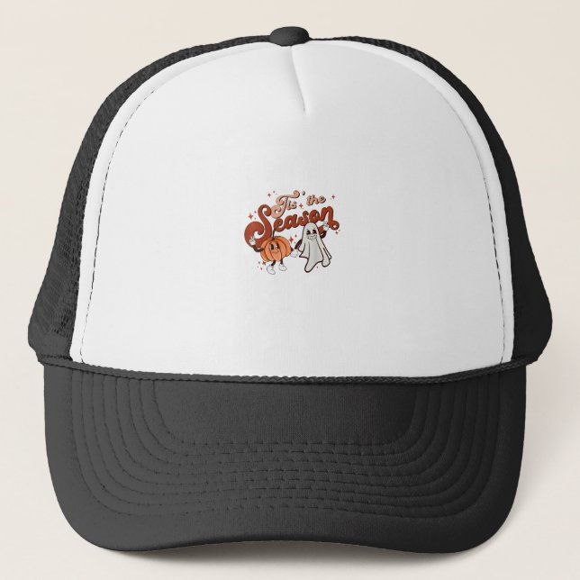 Tis The Season Funny Halloween Costume Trucker Hat (Front)