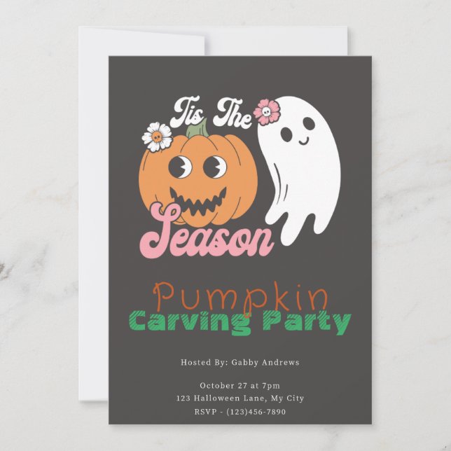 Tis The Season Ghost Pumpkin Carving Party Invitation (Front)