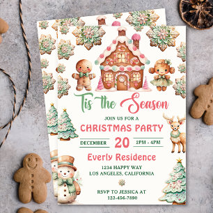 Tis The Season Gingerbread Cookie Christmas Party  Invitation