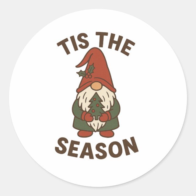 Tis The Season Gnome Christmas Classic Round Sticker (Front)