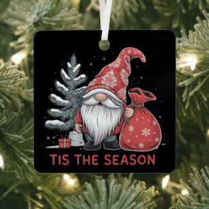 Tis The Season Gnome Christmas Holiday Winter Metal Tree Decoration