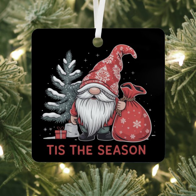 Tis The Season Gnome Christmas Holiday Winter Metal Tree Decoration (Insitu)