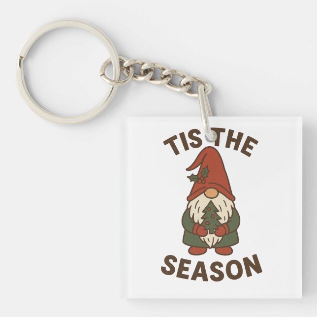 Tis The Season Gnome Christmas Key Ring (Front)