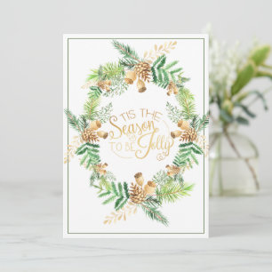 Tis the Season Gold Pine Holiday Christmas Card