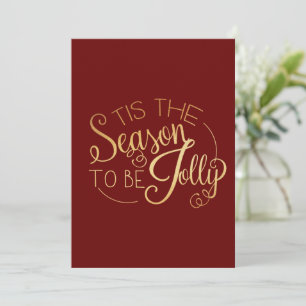 ‘‘Tis the Season” Gold Script Red Personalised Holiday Card