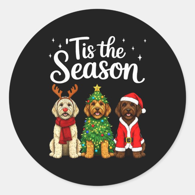 Tis The Season Goldendoodle Christmas Santa Doodle Classic Round Sticker (Front)