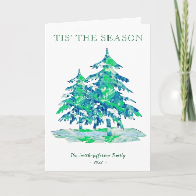 Tis' the Season Green Painterly Christmas Holiday Card (Front)