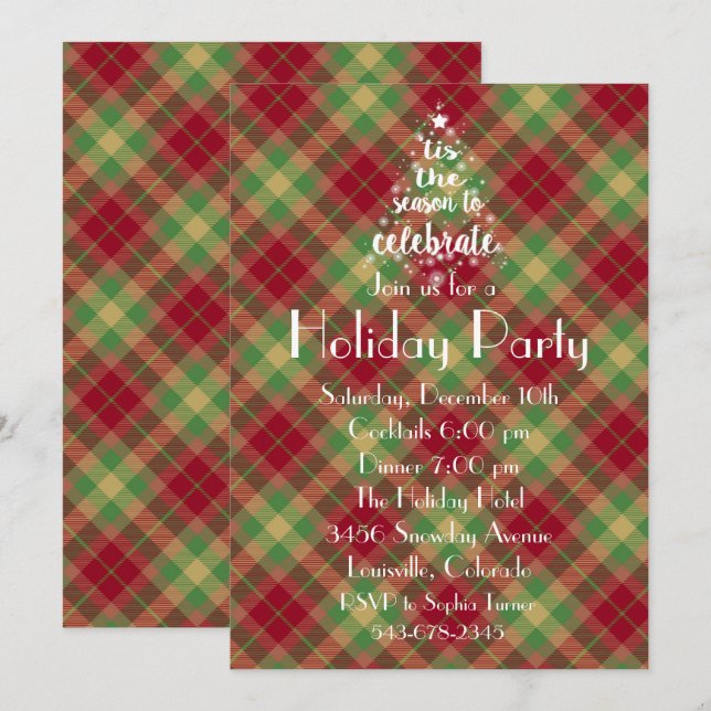 'Tis the Season Green Plaid Holiday Party Invite (Front/Back)