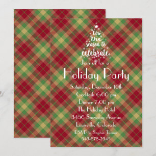 'Tis the Season Green Plaid Holiday Party Invite