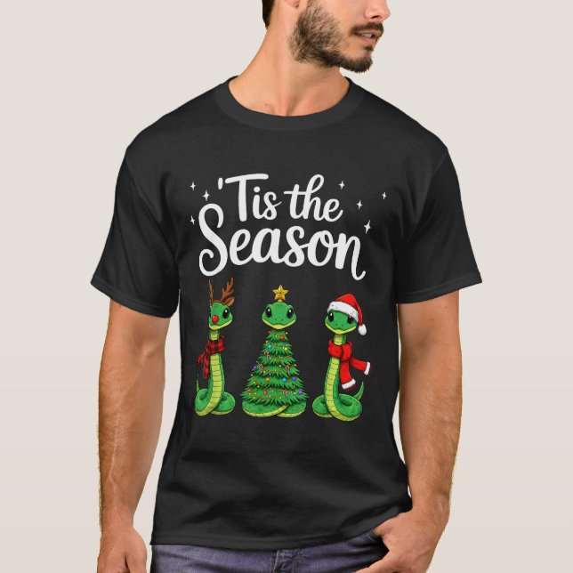 Tis The Season Green Snake Christmas Santa  T-Shirt (Front)