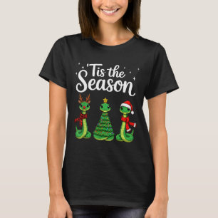 Tis The Season Green Snake Christmas Santa  T-Shirt