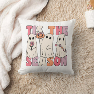 Tis The Season Groovy Ghost With Vintage Flowers Cushion