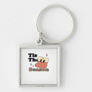 Tis The Season Groovy Retro Vintage Christmas Matc Key Ring
