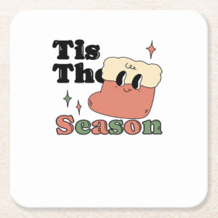 Tis The Season Groovy Retro Vintage Christmas Matc Square Paper Coaster