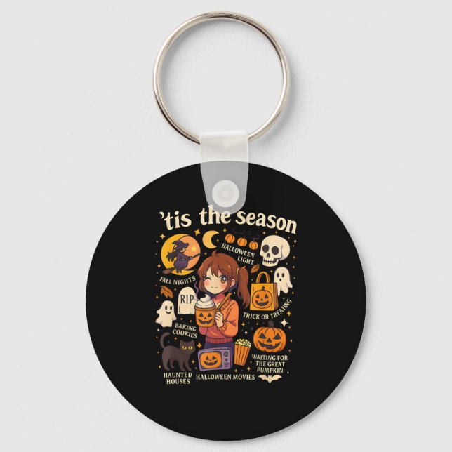 Tis The Season Halloween Anime Icons Fall Design Key Ring (Front)