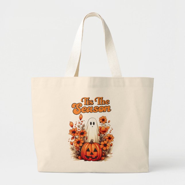 Tis the Season Halloween Autumn Large Tote Bag (Front)