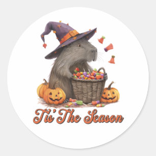 Tis' The Season Halloween Capybara Classic Round Sticker