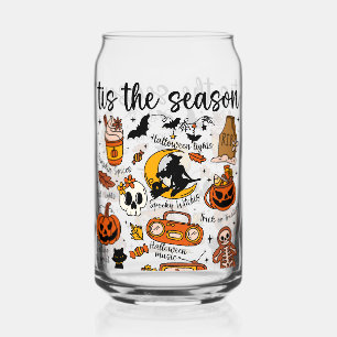 'Tis the season Halloween Doodles Can Glass