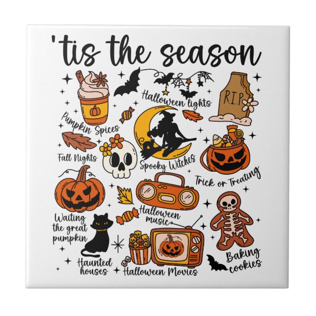 'Tis the season Halloween Doodles Ceramic Tile (Front)
