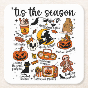'Tis the season Halloween Doodles Square Paper Coaster